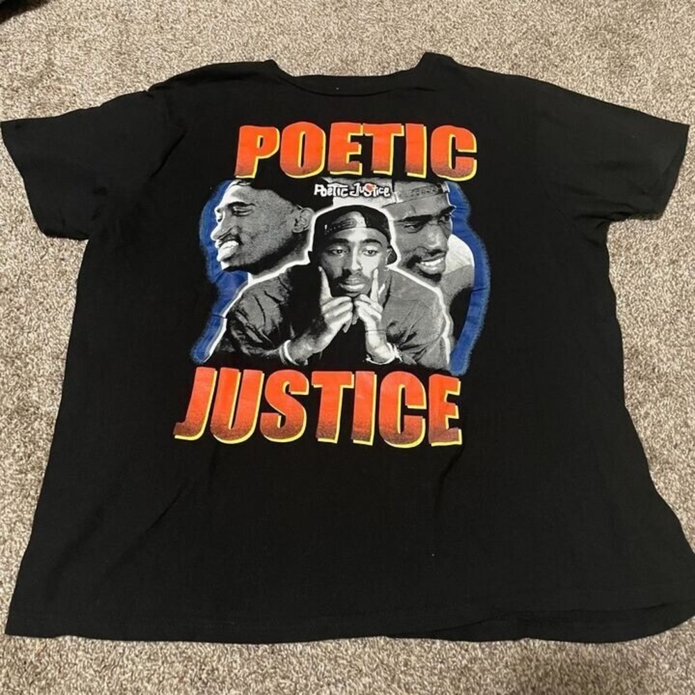 Poetic Justice Tupac Shakur Graphic T-Shirt Black Mill Tex Mens Large 2Pac Tee